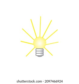 A glowing light bulb with rays isolated on a white background. A symbol of creativity, innovation, inspiration, ingenuity and ideas. Flat design style.