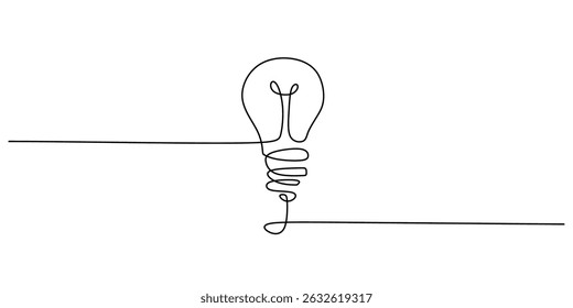 Lâmpada de brilho raios um desenho de linha. Inovação de inspiração pense brilhante. Criativa ideia símbolo energia.