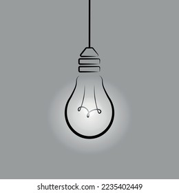 glowing light bulb white light, single black line element, loft style design element