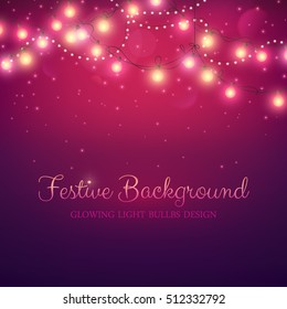 Glowing light bulbs design. Abstract background. Vector illustration. Christmas greeting card.