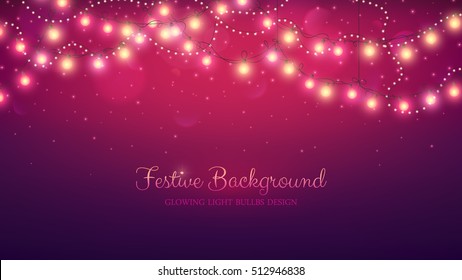 Glowing light bulbs design. Abstract background. Vector illustration. Christmas site header.