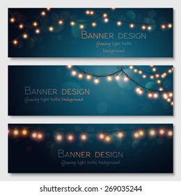 Glowing light bulbs design. Vector banners set. Website header template.