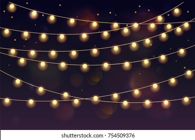 Glowing light bulbs design.Garlands, Christmas decorations.