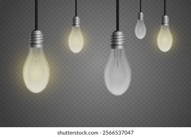 Glowing light bulbs, light effect. On a transparent background.
