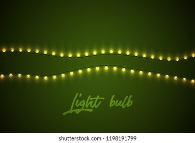 Glowing light bulbs header for christmas party background. Festive glow light bulb decoration garland.