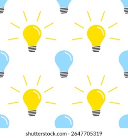 Glowing light bulbs isolated line icon vector seamless pattern background. Idea sign, solution, thinking concept. Lamp line icon. Lighting electric bulb with socket, electricity, shine lamp design