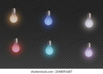 Glowing light bulbs, lamp effect. On a transparent background.