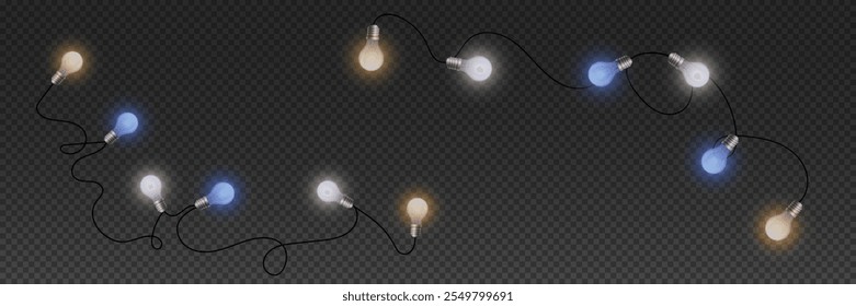 Lâmpadas brilhantes, lâmpada e efeito de luz. Em um fundo transparente.