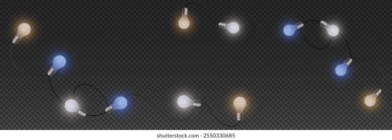 Glowing light bulbs, lamp and light effect. On a transparent background.