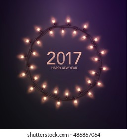 Glowing light bulbs new year christmas background 2017 with place for text 