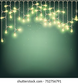 Glowing light bulbs new year christmas background with copy space. And also includes EPS 10 vector