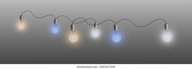 Glowing light bulbs, New Year's garland.