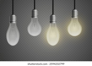 Glowing light bulbs. On a transparent background.