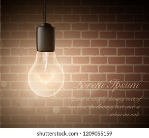 glowing light bulbs set of hanging lights on a brick wall