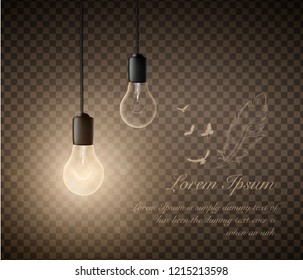 glowing light bulbs set of hanging lights on a transparent background