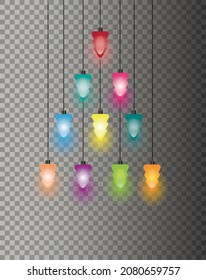 
Glowing light bulbs in the shape of a Christmas tree. vector illustration.