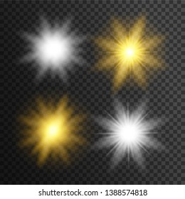 Glowing light burst explosion on transparent background. Glow light effect vector.  Set of sparkle with glow light effect. Set of lighting effect.