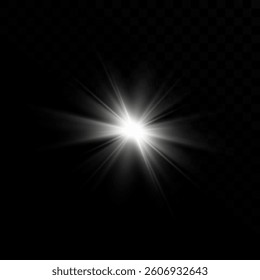 Glowing light bursts . Glow light effect, explosion, glitter, lens flare, sun flash, spark, star. Abstract image lighting flare, stars. Vector illustration