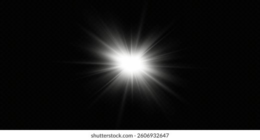 Glowing light bursts . Glow light effect, explosion, glitter, lens flare, sun flash, spark, star. Abstract image lighting flare, stars. Vector illustration