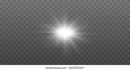 Glowing light bursts . Glow light effect, explosion, glitter, lens flare, sun flash, spark, star. Abstract image lighting flare, stars. Vector illustration