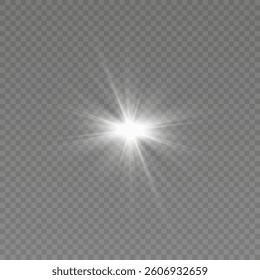 Glowing light bursts . Glow light effect, explosion, glitter, lens flare, sun flash, spark, star. Abstract image lighting flare, stars. Vector illustration