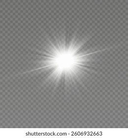 Glowing light bursts . Glow light effect, explosion, glitter, lens flare, sun flash, spark, star. Abstract image lighting flare, stars. Vector illustration
