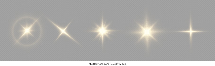 Glowing light bursts set with sparkles. Set of Glow light effect, explosion, glitter, bokeh, dust, line, lens flare, sun flash, spark, star. Abstract image lighting flare, stars. Vector illustration