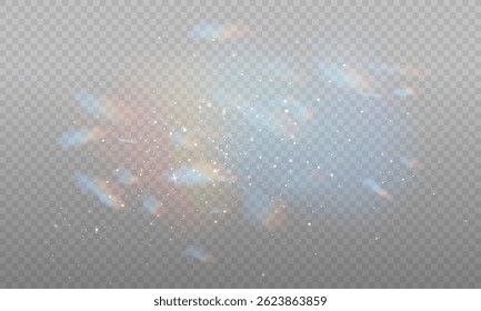 La luz brillante estalla con destellos y brillo. Conjunto de destellos de lente, flash de sol, estrellas y efectos de brillo brillante. Abstractas rayos luminosos y vibrantes Elementos de chispa. Ilustración vectorial.