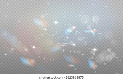 Glowing light bursts with sparkles and glitter. Set of lens flares, sun flash, stars, and bright glow effects. Abstract lighting rays and vibrant spark elements. Vector illustration.