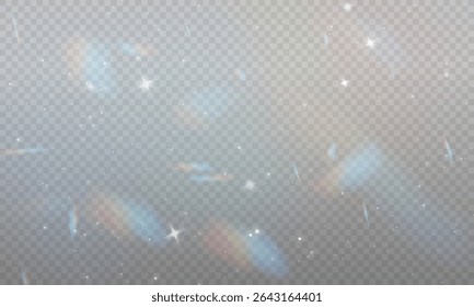 Glowing light bursts with sparkles and glitter. Set of lens flares, sun flash, stars, and bright glow effects. Abstract lighting rays and vibrant spark elements. Vector illustration.