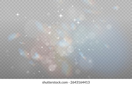 A luz brilhante estoura com faíscas e brilho. Conjunto de clarões de lente, flash solar, estrelas e efeitos de brilho brilhante. Raios de luz abstratos e elementos de faísca vibrantes. Ilustração vetorial.