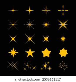 Glowing light bursts with sparkles. Glow light effect set, lens flare, explosion, glitter, line, sun flash, spark and star. Abstract image of lighting flare and white stars. Vector illustration