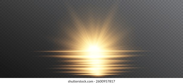 Glowing light bursts with sparkles. Glow light effect overlay, glitter, lens flare, explosion, sun flash, line, spark and star. Abstract image of flare light and white stars. Vector illustration