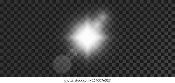 Glowing light bursts with sparkles. Glow light effect set, lens flare, explosion, glitter, line, sun flash, spark and star. Abstract image of lighting flare and white stars. Vector illustration