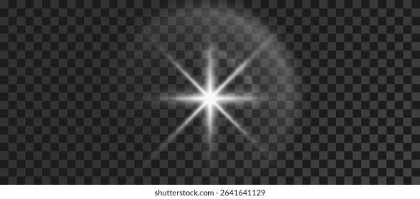 Glowing light bursts with sparkles. Glow light effect set, lens flare, explosion, glitter, line, sun flash, spark and star. Abstract image of lighting flare and white stars. Vector illustration