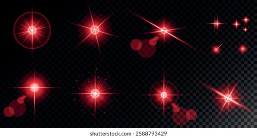 Glowing light bursts with sparks. A set of radiant glow effects, lens flare, explosion, brilliance, light streaks, solar flare, spark, and star. A stunning abstract image of bright flashes and shimmer
