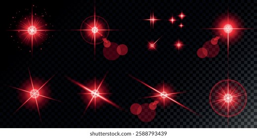 Glowing light bursts with sparks. A set of radiant glow effects, lens flare, explosion, brilliance, light streaks, solar flare, spark, and star. A stunning abstract image of bright flashes and shimmer
