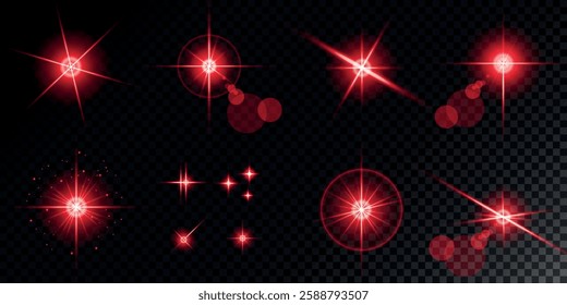 Glowing light bursts with sparks. A set of radiant glow effects, lens flare, explosion, brilliance, light streaks, solar flare, spark, and star. A stunning abstract image of bright flashes and shimmer