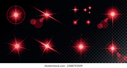 Glowing light bursts with sparks. A set of radiant glow effects, lens flare, explosion, brilliance, light streaks, solar flare, spark, and star. A stunning abstract image of bright flashes and shimmer