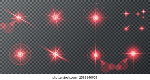 Glowing light bursts with sparks. A set of radiant glow effects, lens flare, explosion, brilliance, light streaks, solar flare, spark, and star. A stunning abstract image of bright flashes and shimmer