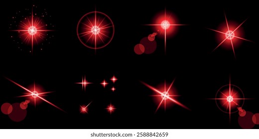 Glowing light bursts with sparks. A set of radiant glow effects, lens flare, explosion, brilliance, light streaks, solar flare, spark, and star. A stunning abstract image of bright flashes and shimmer