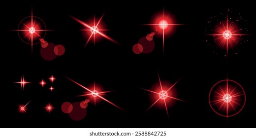 Glowing light bursts with sparks. A set of radiant glow effects, lens flare, explosion, brilliance, light streaks, solar flare, spark, and star. A stunning abstract image of bright flashes and shimmer
