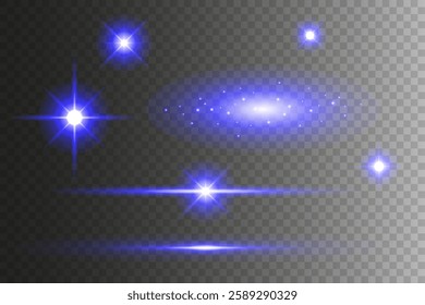 Glowing light bursts with sparks. A set of radiant glow effects, lens flare, explosion, brilliance, light streaks, solar flare, spark, and star. A stunning abstract image of bright flashes and shimmer