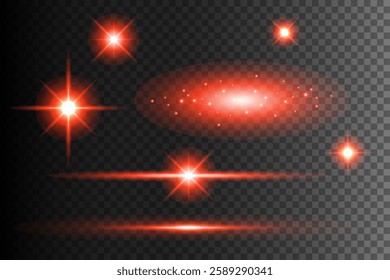 Glowing light bursts with sparks. A set of radiant glow effects, lens flare, explosion, brilliance, light streaks, solar flare, spark, and star. A stunning abstract image of bright flashes and shimmer