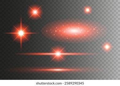 Glowing light bursts with sparks. A set of radiant glow effects, lens flare, explosion, brilliance, light streaks, solar flare, spark, and star. A stunning abstract image of bright flashes and shimmer