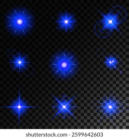 Glowing light bursts with sparks. A set of radiant glow effects, lens flare, explosion, brilliance, light streaks, solar flare, spark, and star. A stunning abstract image of bright flashes and shimmer