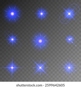 Glowing light bursts with sparks. A set of radiant glow effects, lens flare, explosion, brilliance, light streaks, solar flare, spark, and star. A stunning abstract image of bright flashes and shimmer