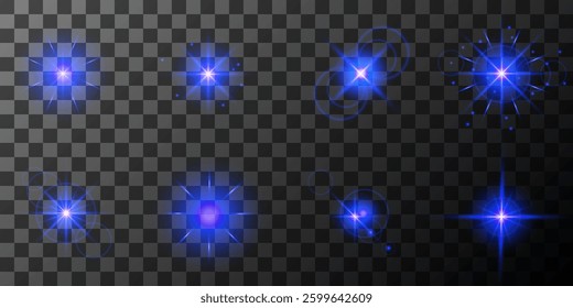 Glowing light bursts with sparks. A set of radiant glow effects, lens flare, explosion, brilliance, light streaks, solar flare, spark, and star. A stunning abstract image of bright flashes and shimmer