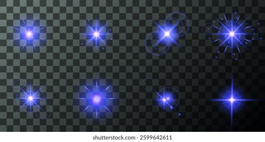 Glowing light bursts with sparks. A set of radiant glow effects, lens flare, explosion, brilliance, light streaks, solar flare, spark, and star. A stunning abstract image of bright flashes and shimmer