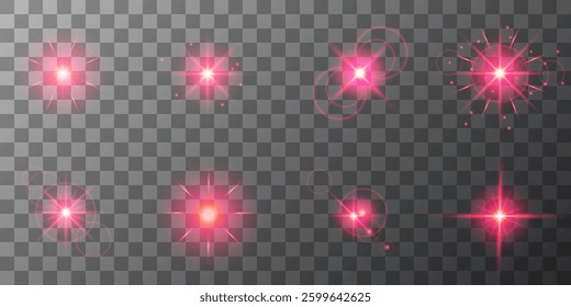 Glowing light bursts with sparks. A set of radiant glow effects, lens flare, explosion, brilliance, light streaks, solar flare, spark, and star. A stunning abstract image of bright flashes and shimmer